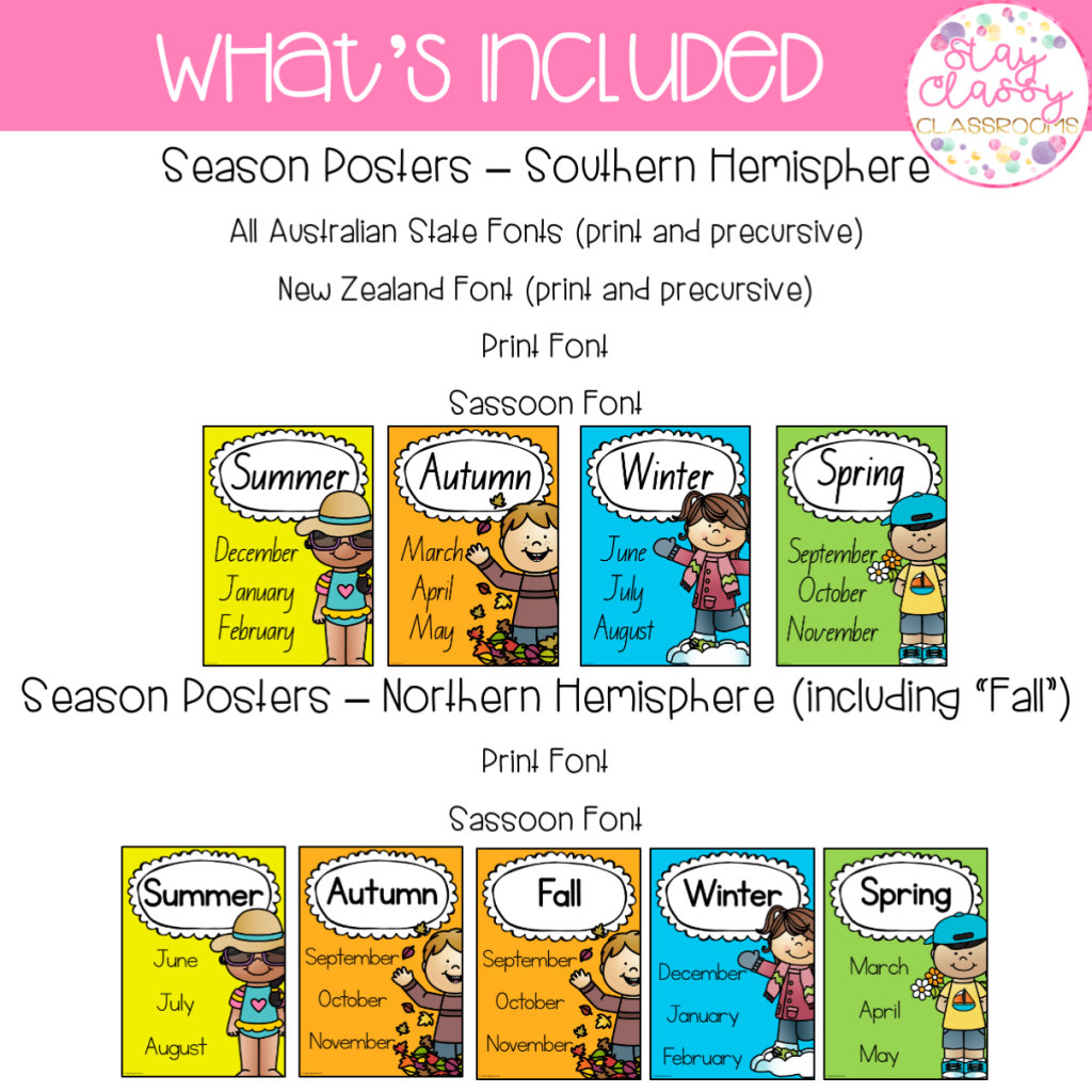 Season Posters - Southern & Northern Hemisphere - Stay Classy Classrooms