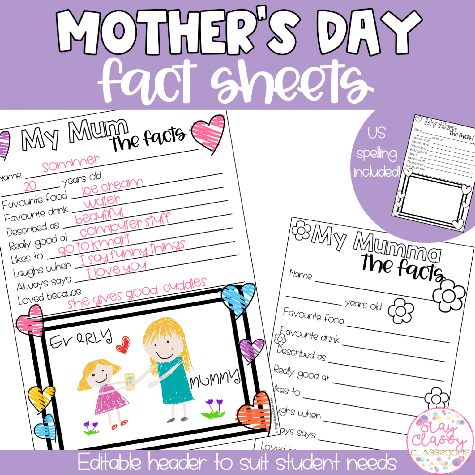 Mother's Day | Fact Sheet | Editable - Stay Classy Classrooms