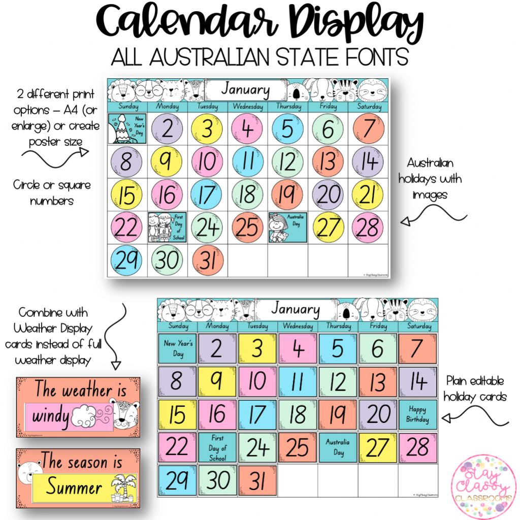 Classroom Calendar, Weather Display & Flip Calendar Scandi Animals