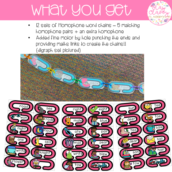 Homophones Word Chains - Phonics Activity - Stay Classy Classrooms