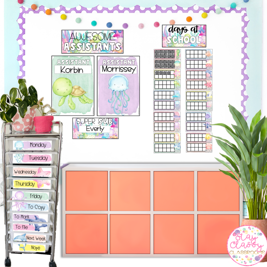 Teacher Trolley Labels 10 Drawer Cart Labels WATERCOLOUR SEA