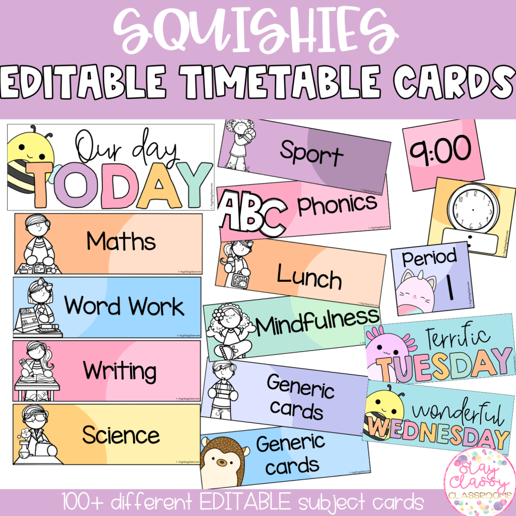 Squishmallows Printable timetable cards for the classroom