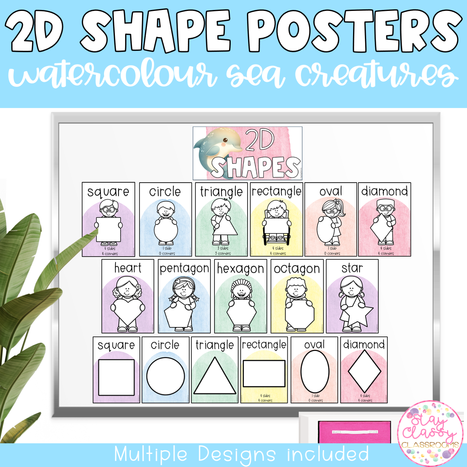 WATERCOLOUR SEA CREATURES 2D Shape Posters | Classroom Decor | Pastel ...